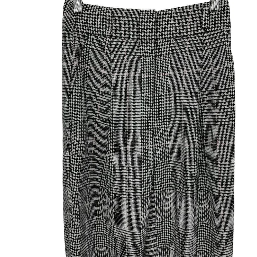 J Crew High Rise Tapered Pleated Plaid Wool Blend Pants Size 00 Houndstooth